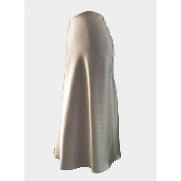 Cider Ivory Satin Neutral Classic Chic Flared A Line Midi Skirt - L - Picture 2 of 7
